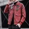 2021 Men's Lapel Embroidered PU Leather Motorcycle Jacket for Spring/Autumn - Casual Trendy Design