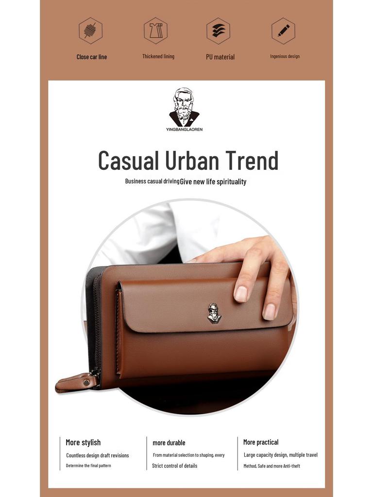 Herren Doppelreißverschluss Business Clutch: Handtasche mit großer Kapazität für Handy und mehreren Kartenfächern