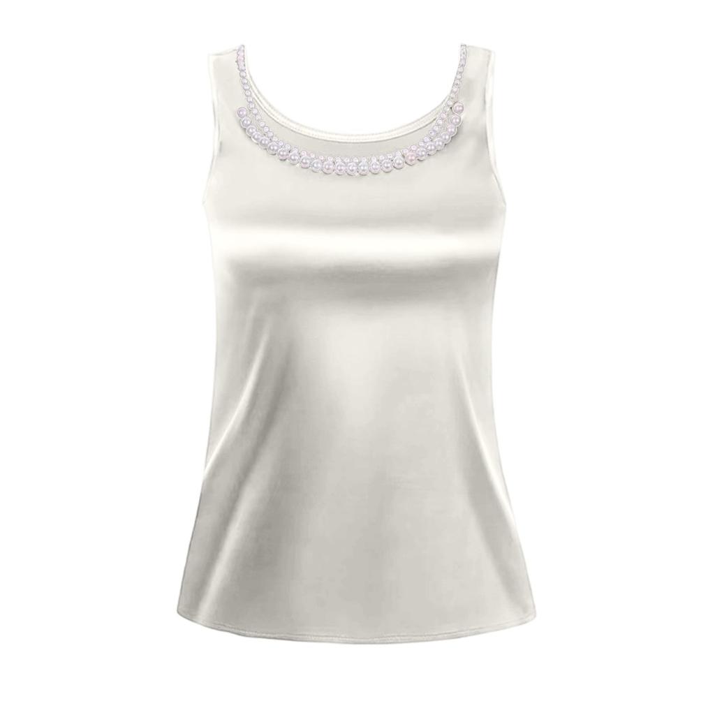 Women's Fashion Tank Top - Loose-Fit Sleeveless Underlayer Satin Casual Top