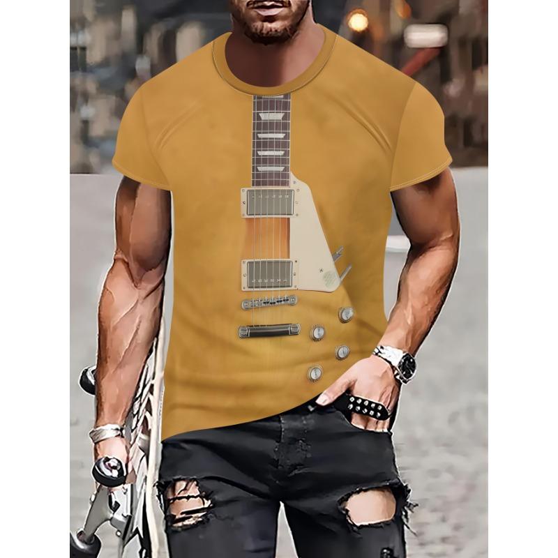 

Мужская футболка с 3D-принтом с узорами фортепиано и гитары, модная футболка с коротким рукавом в стиле классической музыки, уличный хип-хоп, повседневный топ XL оранжевый