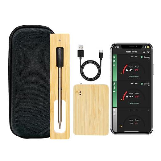 Wireless Meat Thermometer with Bluetooth 5.2 for 164ft Range on Smart Bluetooth Meat Thermometer with 2 Probes
