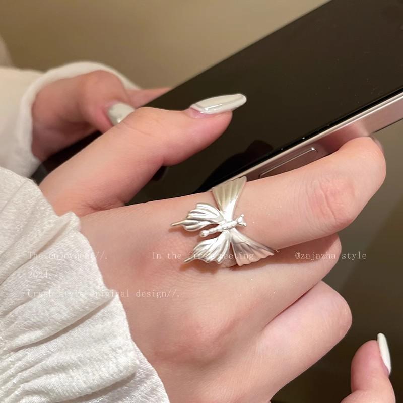 Wind Pearl Zircon Butterfly Ring Female Niche High-end Sense Light Luxury Couple Pair Ring Temperament Open Ring
