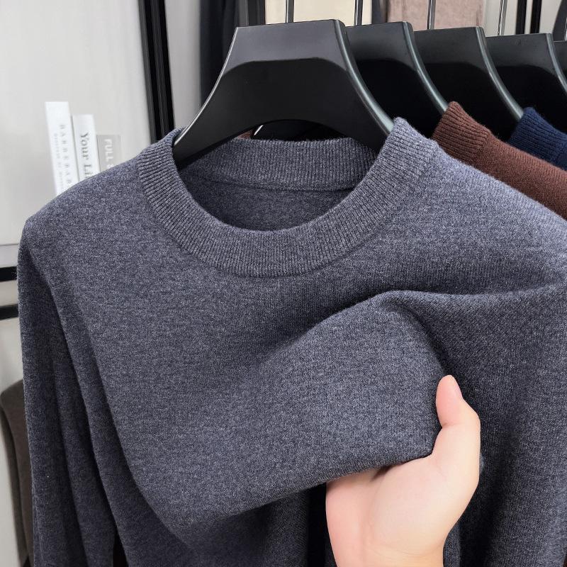 Men s 100% Wool Knitwear: Casual Warm Base Layer Round Neck Sweater M