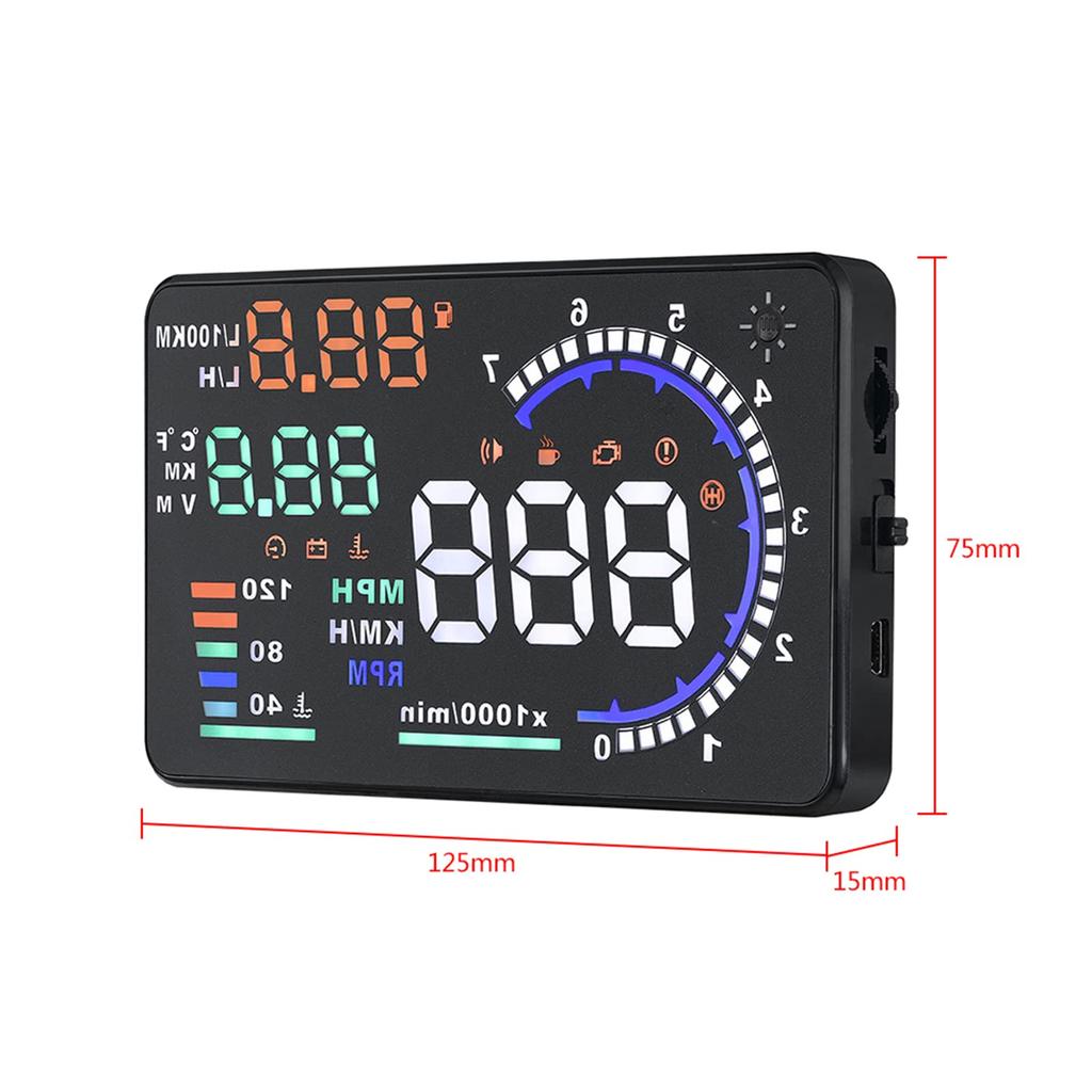 5.5" Car HUD Head Up Display A8 OBD II Automatic Speedometer Shows Driving Speed