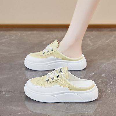 Thick Bottom Heightening Bag Head Half Slippers Women's Summer Outer Wear 2025 New Breathable One-pedal Heel-free Sports Cool Slippers