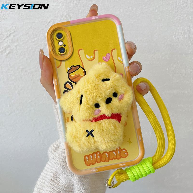 

KEYSION Милый 3D мультяшный плюшевый чехол для iPhone XS Max XR со шнурком Мягкий силиконовый противоударный чехол для задней панели телефона для iPhone X XR for iPhone X