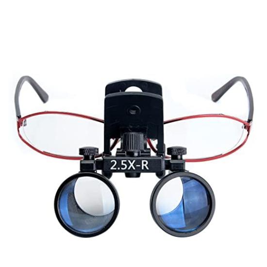 TopSeller Dental Loupes, Plastic Clip-on Magnifying Glasses, Portable, Easy To Wear, Fits Regular Glasses, 420mm (2.5X) with Storage Case