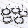 5pcs Evil Eye Wing Star Diy Braided Punk Style Bracelet Set Featuring Pu Leather And Beads