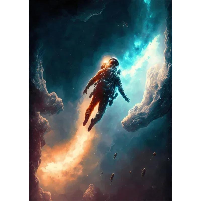 Astronaut In Flowers Canvas Painting Cosmonaut and Planet Posters Prints Modern Wall Art Pictures for Home Kid Beroom Decoration