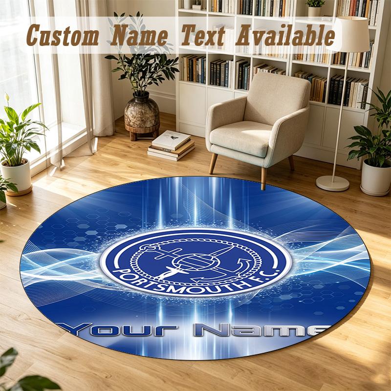 Round Rug Custom NamePortsmouth FC Pattern Non Slip Carpet Home Floor Decor