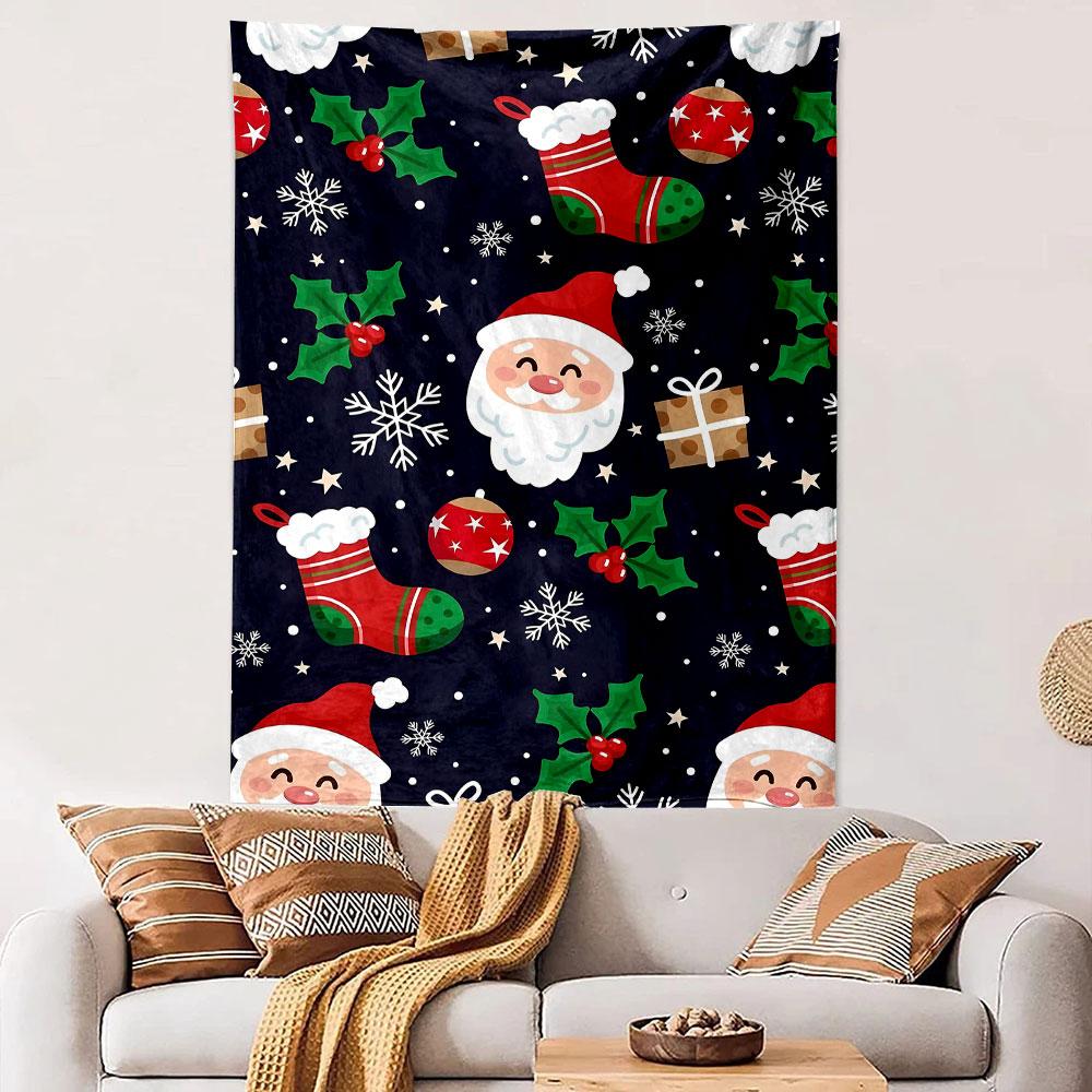 Santa and Christmas Pattern Design Patterned Tapestry Decorative Wall Hanging, Home Bedroom Living Room Decor