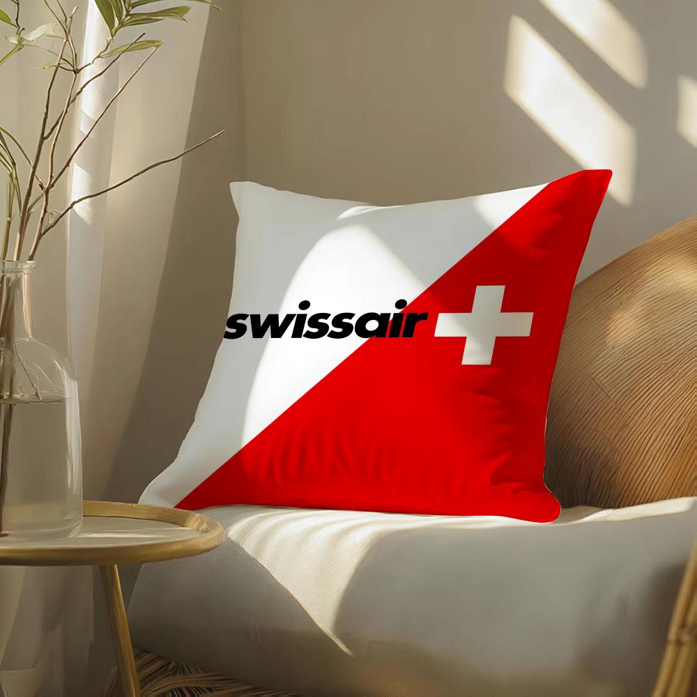 S-Swissair Cushion Cover Soft Short Plush Pillow Cover Smooth Cozy Texture Aesthetic Cushion Case Home Decor