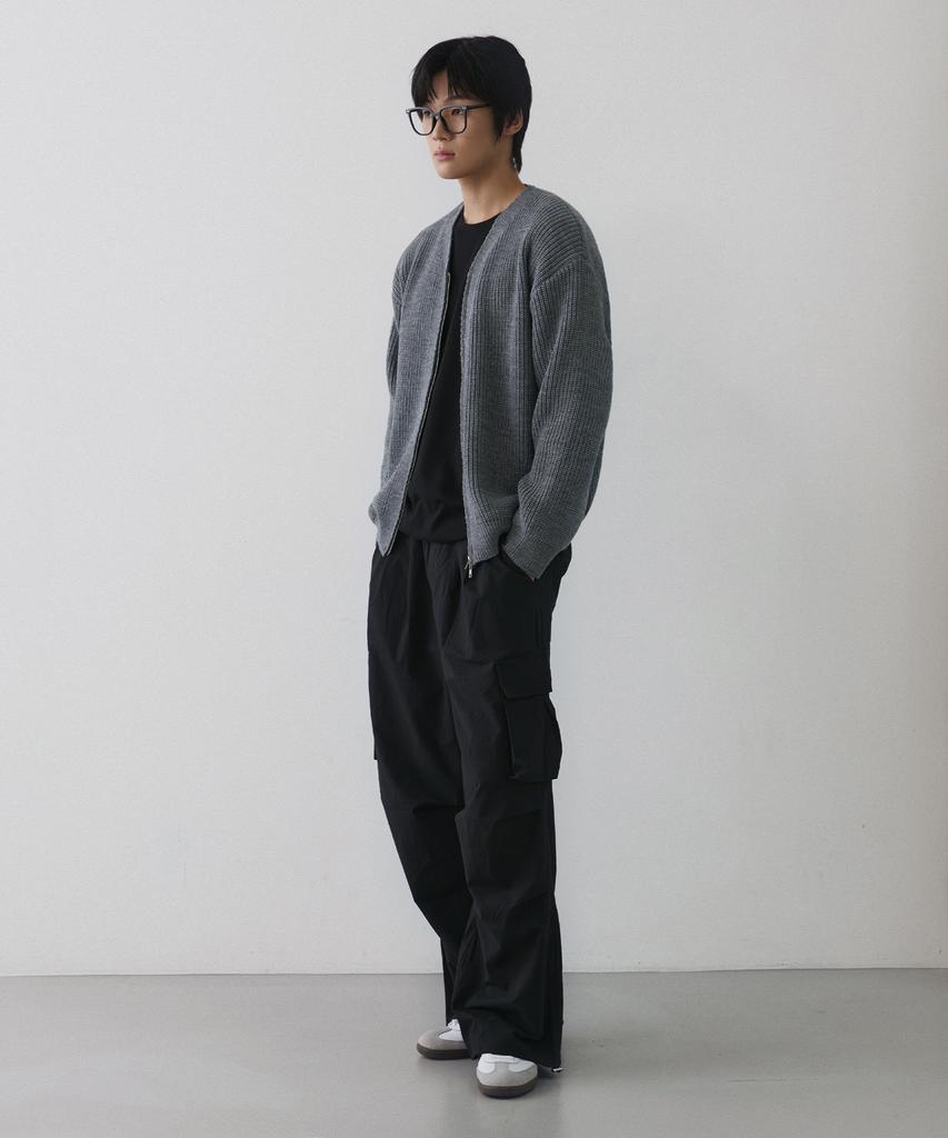 NODU Essential V-Neck Knit Zip-Up Cardigan [Gray]
