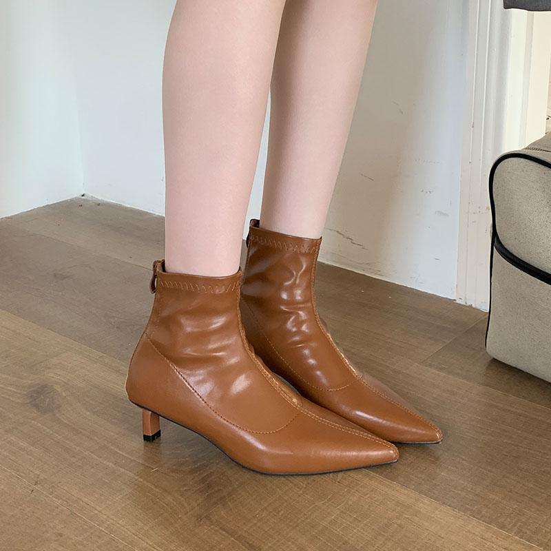 Fashion Female Low Heel Women Stretch Ankle Boots Zippers Shoes Fashion Pointed Toe Sexy Ladies Short Modern Boots Shoes Pumps