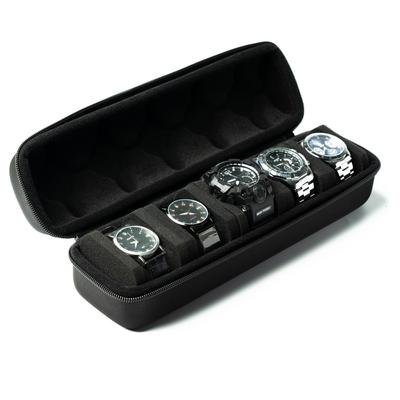 Hard 5 Slots Men's Watch Travel Organizer Case,compact Watch Box Fits All Wrist Watches&Smart Watches Up To 58mm (Cool Black)