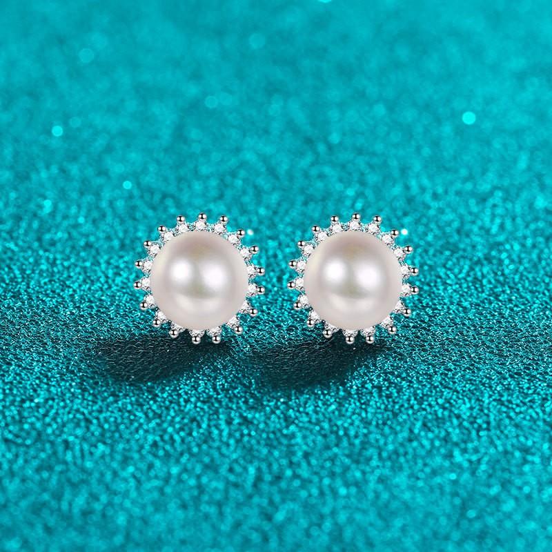 Sterling Moissanite Pearl Earrings Sunflower Drop Women Minimalist Elegant Fashion Jewelry
