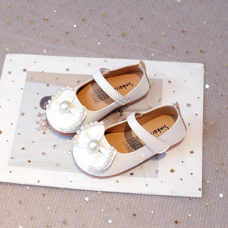 

Spring Girl s Princess Shoes Pearl Bowknot Solid Color Kids Mary Janes Pu Leather Sweet Stylish Anti-slip Children Leather Shoe 23