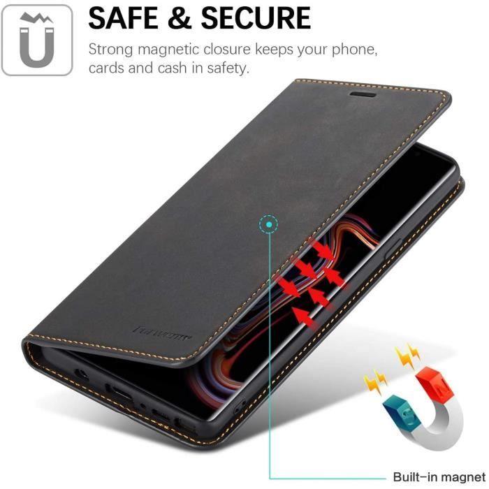 Case - Tenphone - Galaxy Note 9 - Magnetic Protection - Premium Cover - Black Leather