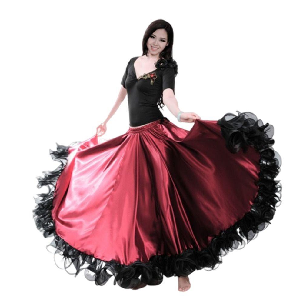 Fashion Smooth Spanish Flamenco Skirt Polyester Big Swing Large Swing Skirt Ballroom Dance Party Belly Dance Costumes Dance