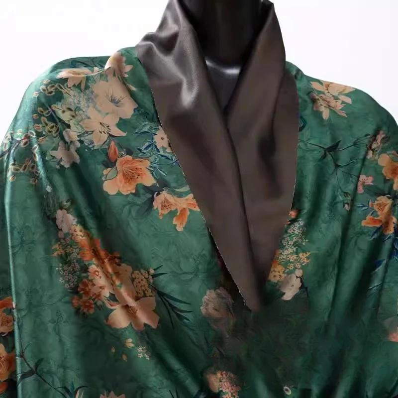 100x150cm Vintage Floral Printed Gambiered Canton Gauze Fabric Simulated Silk Fabric for Sewing Clothes Dress