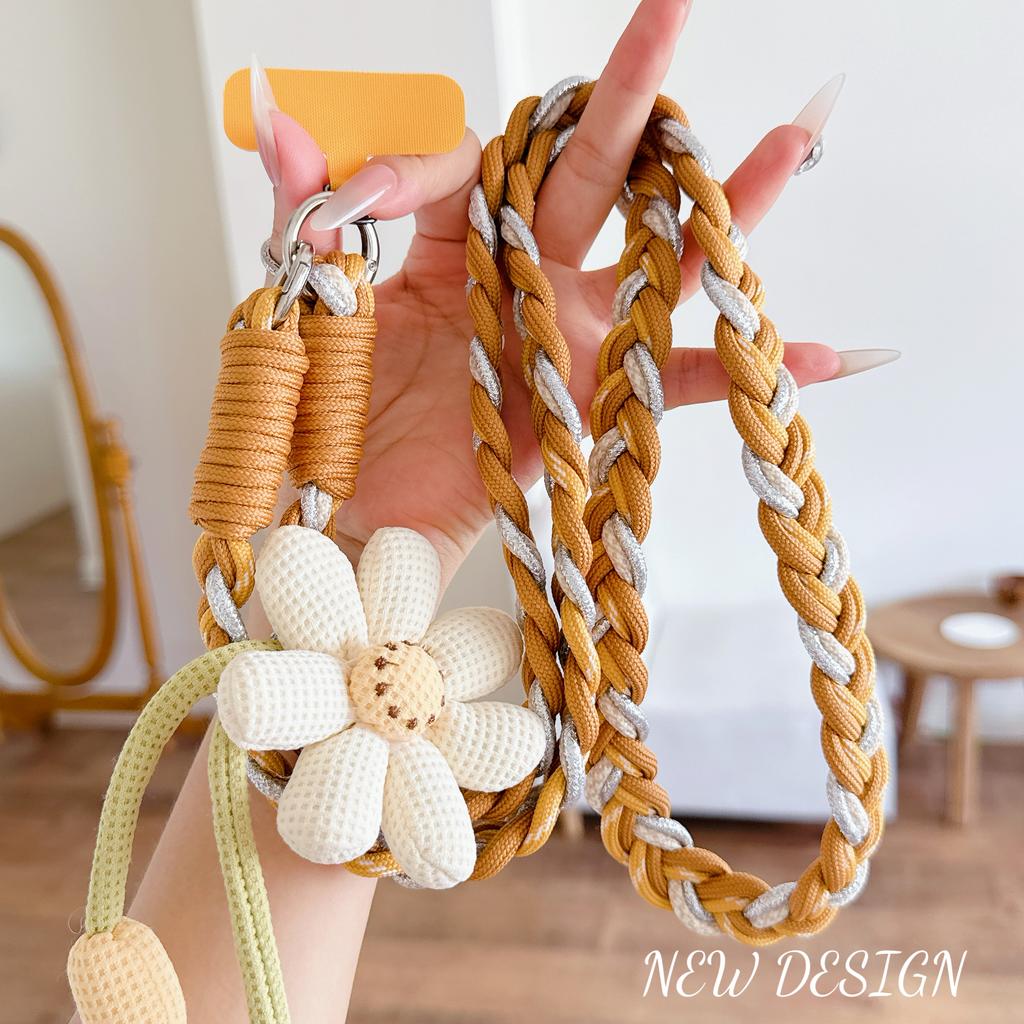 Pure Hand-Woven Universal Mobile Phone Lanyard, Long Crossbody Lanyard, Fashionable Sunflower Pendant, Thickened Lanyard