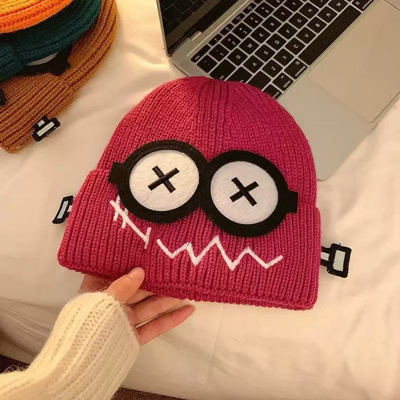 1PCS New Funny Knitted Hat for Women, Autumn and Winter Warmth Cute Big Eyed Cartoon Ear Protection Hat for Student Gifts