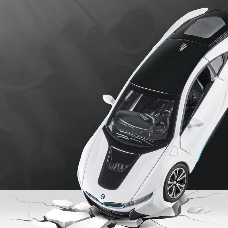 New 1:24 BMW I8 Super Sports Car Alloy Car Model Die-cast Metal Toy Car with Sound and Light Boy Children's Toy Collectible Indoor Ornaments Gift