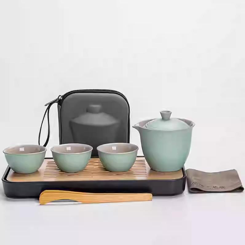 Travel Tea Set Quick Cup Portable Camping Outdoor Travel Brewing Tea Cup One Pot Three Cups Teapot