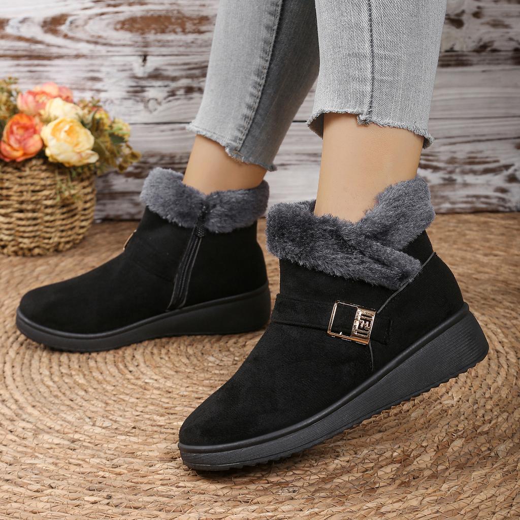 Fashion Winter New Fashion Short Suede Round-toe Elevated Flats Casual Side Zipper Comfortable Cold-resistant Warm Women's Boots