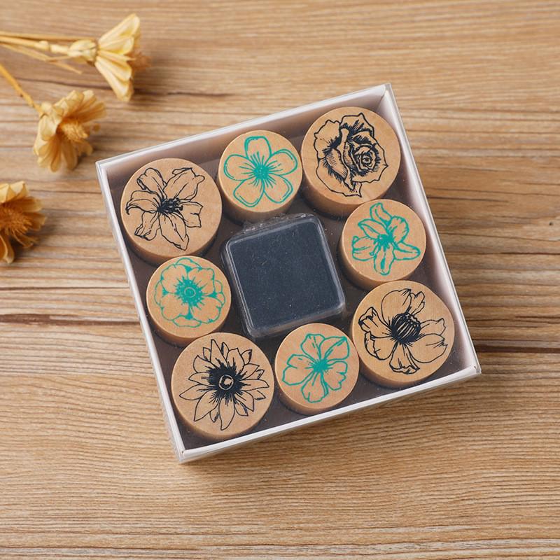 Creative Wooden Journal Stamp Set - Handmade DIY Round Lace Edge Butterfly Design
