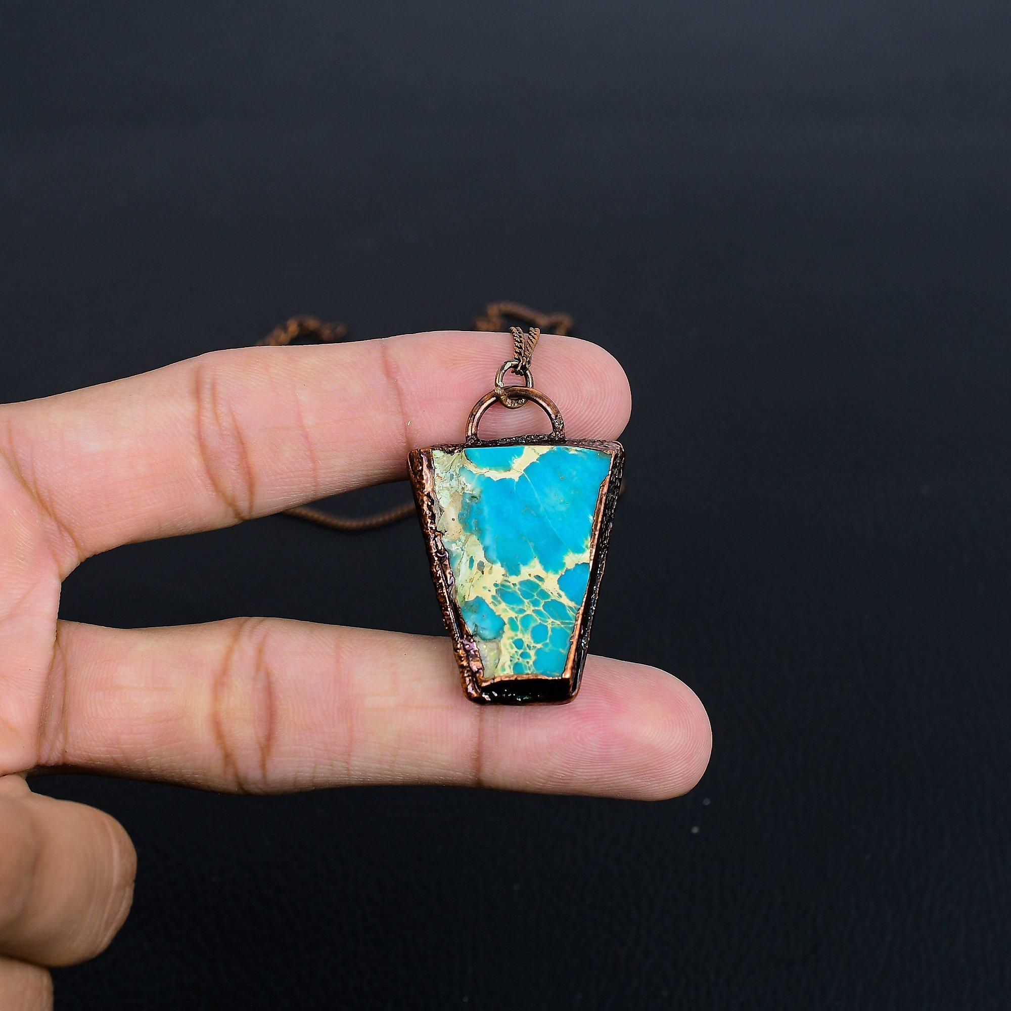 

Подвеска из меди, гальванизированная синим морским седиментом, Ювелирное изделие с подвеской из драгоценного камня ручной работы, Подарки для жены, Совершенно новая подвеска 2.55 Inches