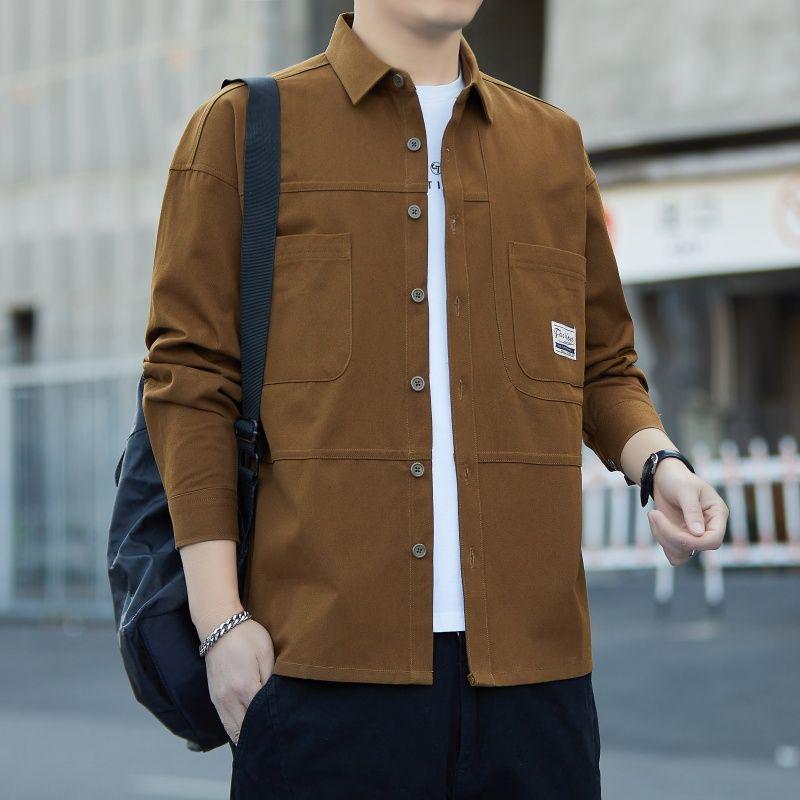 Men's Korean Style Long Sleeve Cotton Shirt - Loose Fit Casual Jacket Top for Spring & Autumn
