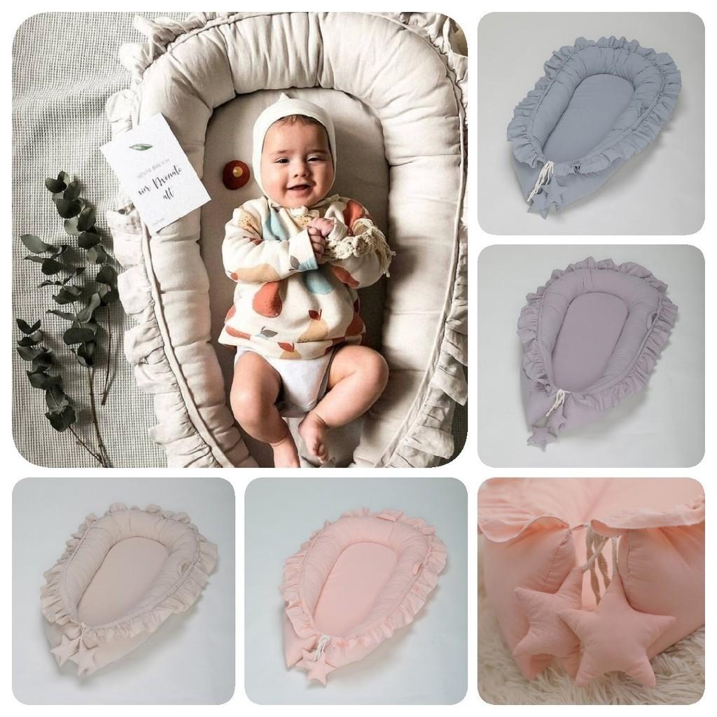 Soft Cotton Lace Baby Nest Portable Newborn Lounger Pillow In Pink Beige Gray Teal