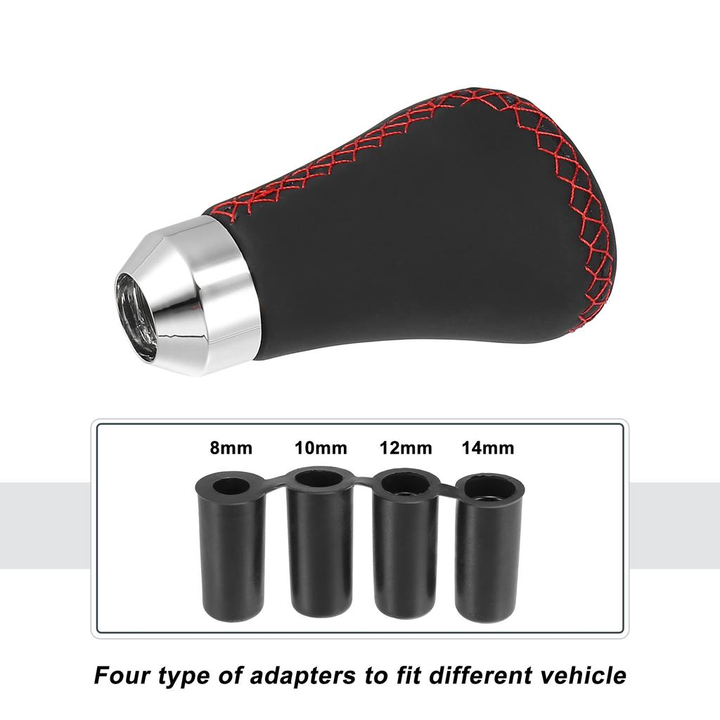 uxcell Shift Knob Gear Lever Shifter MT Stick Shift Knob Black Universal 5 Speed PU Leather Red Stitching