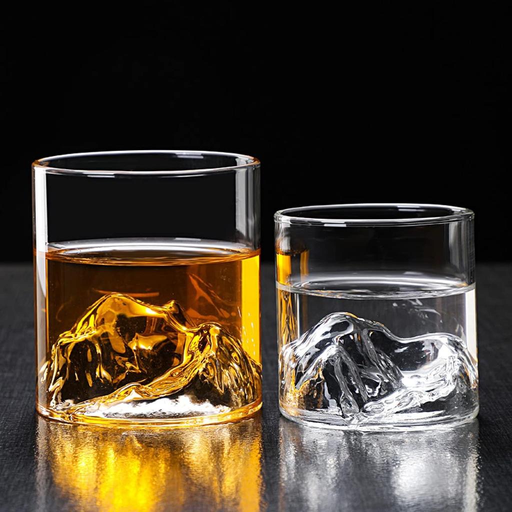 180ml/280ml Mountain Ridge Tumbler with 3D Mountain Base Crystal Whiskey Glass for Bourbon & Scotch
