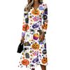 Abito casual da donna a maniche lunghe con scollo a V e stampa di Halloween, con tasche