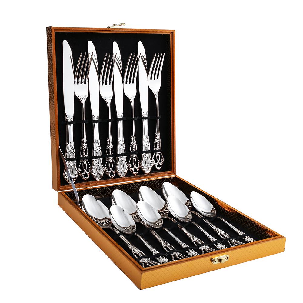 V Royal Court 24-Piece European Stainless Steel Cutlery Set: Knife, Fork & Spoon In Gift Box for Hotel Dining