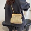 Summer Women's Shell Straw Handbag Striped Wooden Clip Bead Clutch Purse Fashi Colorful Single-shoulder Crossbody Bag Vacati