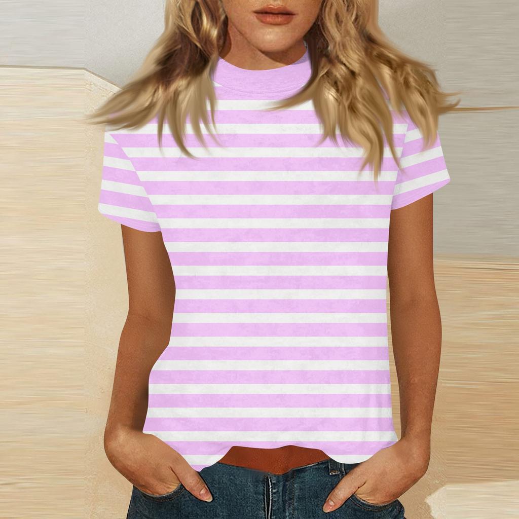 Damen Mock-Neck Kurzarm Print-Top