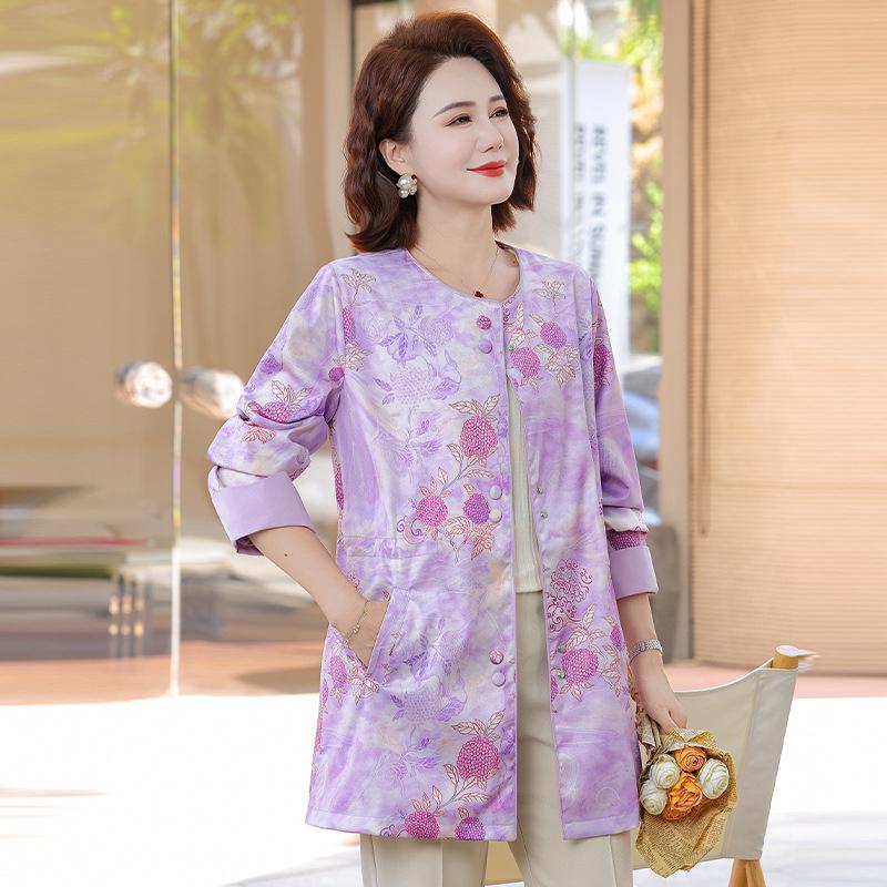 

Women s Mid-Aged & Elderly Lapel Jacket - Spring/Autumn 2026 Collection, Loose and Stylish. 4XL (135-145 jin)