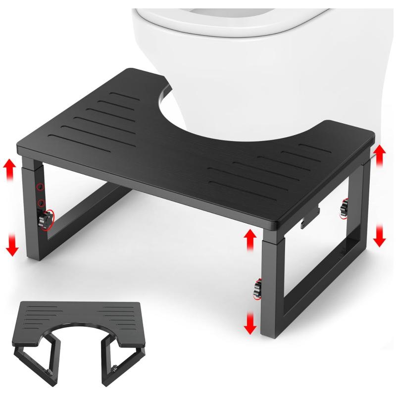 Portable Folding Toilet Stool Adjustable Height Bathroom Step Stool Non-Slip Shower Footstool