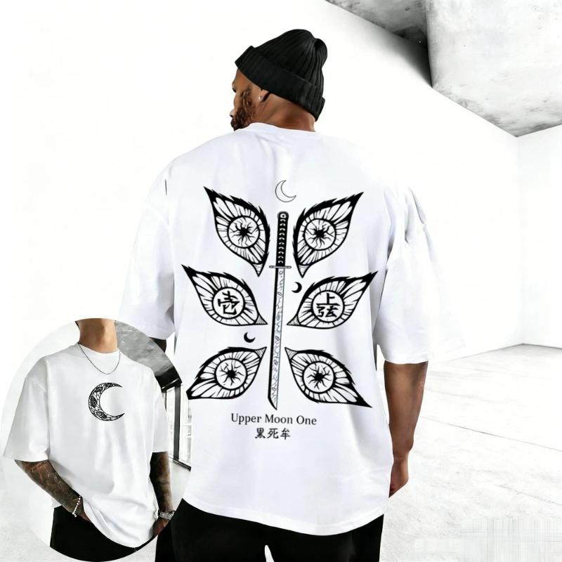 

Unisex Pure Cotton T-shirt Demon Slayer Kokushibo Summer Harajuku Anime Printed Round Neck Loose Family Short Sleeved Top XL білий