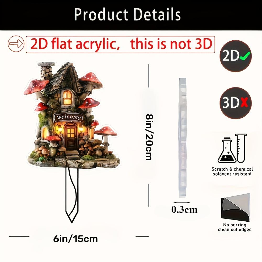 Bright Mushroom House, 2D Flat Acrylic, Decoration, Suitable for Garden, Lawn, Outdoor, Party, Christmas, Halloween,
