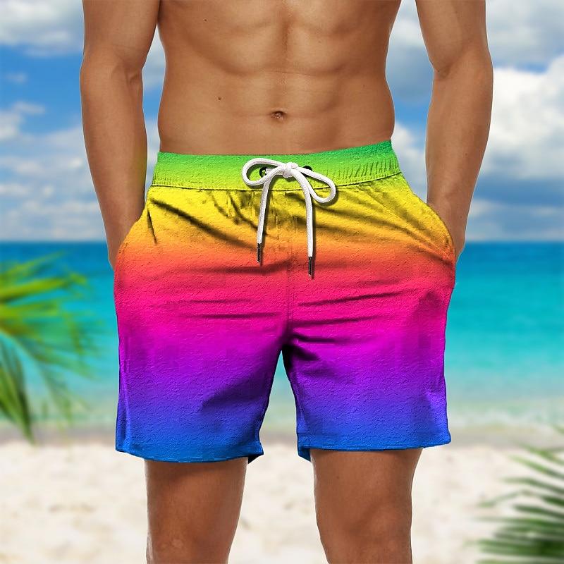 Men s Gradient Graphic Prints Swim Trunks Swim Shorts Board Shorts Mid Waist Hawaiian Boho Casual Daily Holiday 2XL