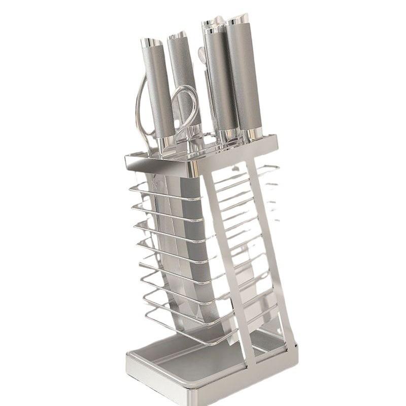304 Stainless Steel Knife Holder Kitchen Counter Modern Minimalist With Multi-Compartment Design