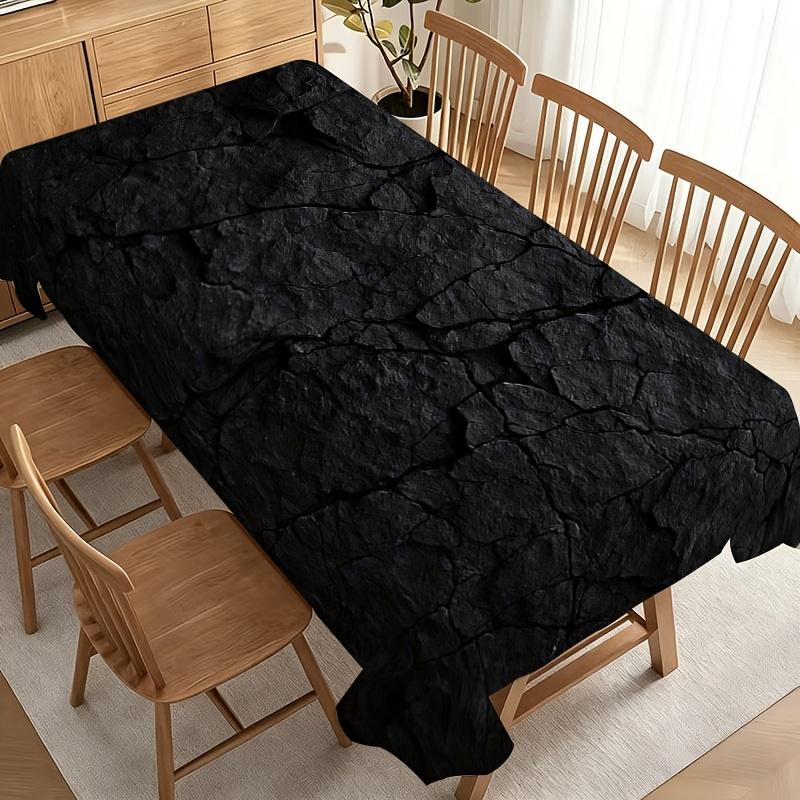 Party-Tischtuch/Tischdecke Dunkles Rissiges Gestein Tischtuch mit gezackter schwarzer Textur und tiefen Rillen, Strapazierfähiges Polyester, Kein Strom benötigt, Perfekt