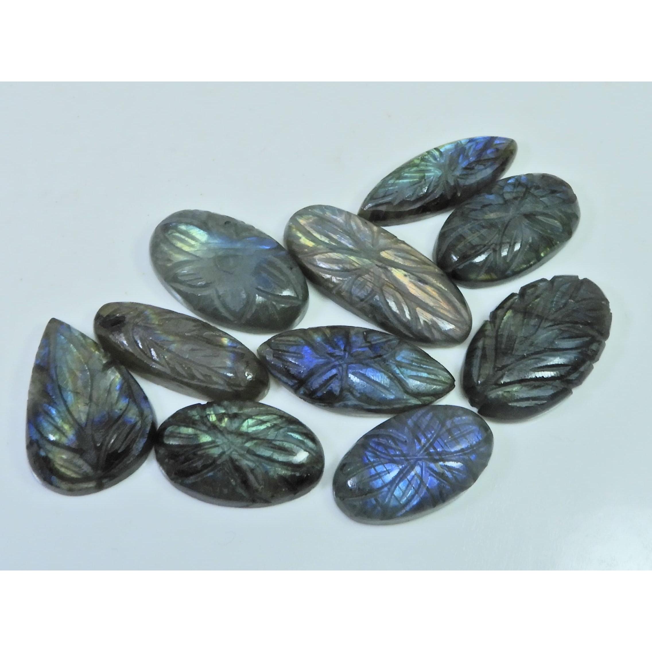 284Cts. Natural Labradorite Carving Oval Cabochon Loose Gemstone 10Pcs Lot LL-1145