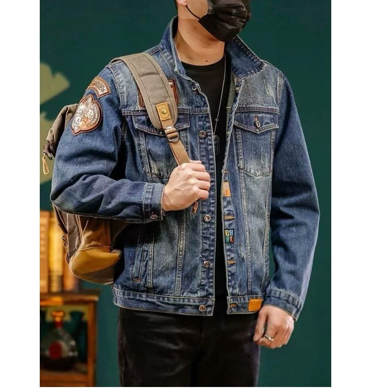 Men's 2025 Spring/Autumn High-End Washed Denim Jacket - Trendy Versatile Workwear Outerwear