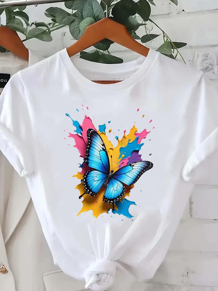 (Asian Size) Butterfly Cute 90s Tee Clothing Lady Female Top Printed Women Casual T Shirt Fashion Graphic Short Sleeve T-shirts