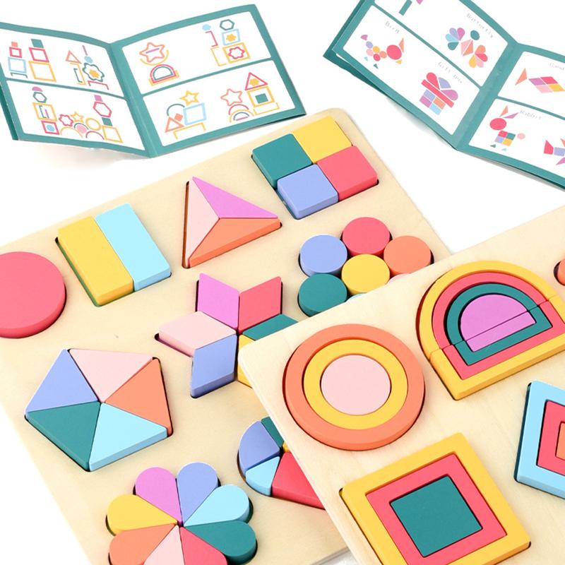 Монтессорі Геометричні фігури Пізнавальна дошка Пазл Дерев'яні блоки для зіставлення форм Математичний навчальний посібник Розвиваючі іграшки для дітей